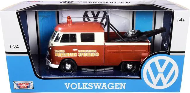 Alt view image 4 of 4 - Volkswagen Type 2 (T1) Tow Truck "Volkswagen Specialists" Brown Metallic and Cream 1/24 Diecast Model Car by Motormax