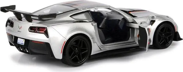Alt view image 4 of 4 - 2019 Chevrolet Corvette ZR1 #2 Silver with Black and Orange Stripes "GT Racing" Series 1/24 Diecast Model Car by Motormax