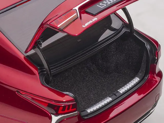 Alt view image 4 of 14 - Lexus LS500h Morello Red Metallic with Chrome Wheels 1/18 Model Car by Autoart