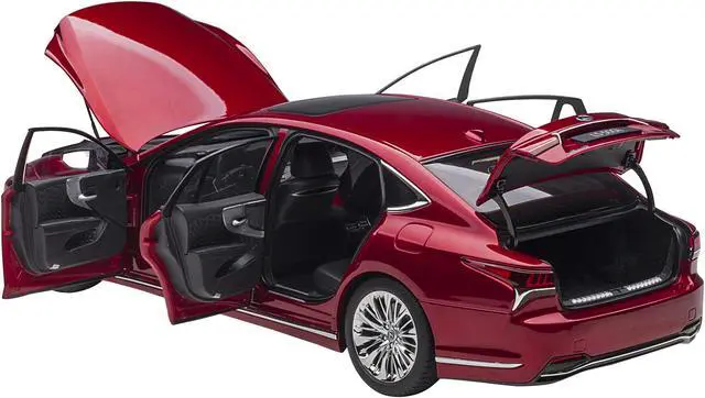 Alt view image 2 of 14 - Lexus LS500h Morello Red Metallic with Chrome Wheels 1/18 Model Car by Autoart