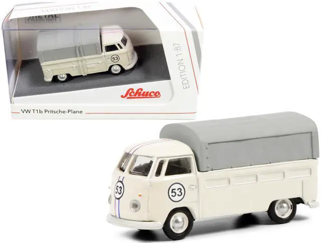 Main image of Volkswagen T1b Pritsche Plane Pickup Truck with Canopy #53 Cream 1/87 (HO) Diecast Model by Schuco