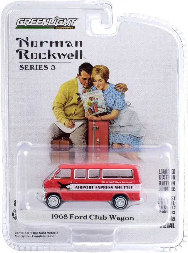 Alt view image 3 of 3 - 1968 Ford Club Wagon "Airport Express Shuttle" Red with White Stripe "Norman Rockwell" 1/64 Diecast Model Car by Greenlight