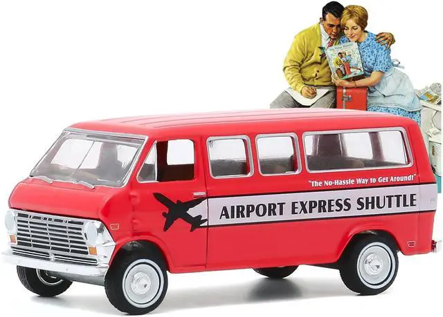 Alt view image 2 of 3 - 1968 Ford Club Wagon "Airport Express Shuttle" Red with White Stripe "Norman Rockwell" 1/64 Diecast Model Car by Greenlight