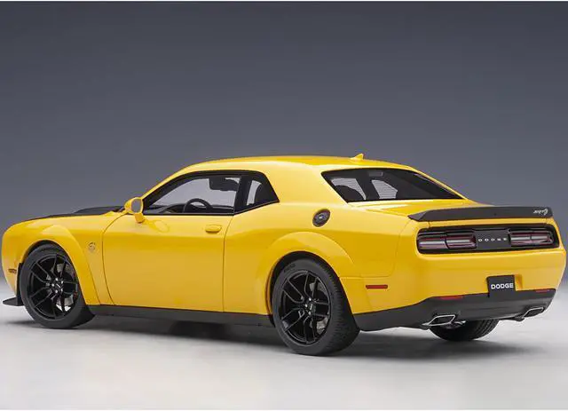 Alt view image 5 of 13 - Dodge Challenger SRT Hellcat Widebody Yellow Jacket with Satin Black Hood 1/18 Model Car by Autoart