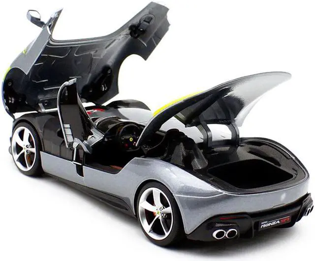 Alt view image 6 of 6 - Ferrari Monza SP1 Silver Metallic with Yellow Stripes 1/18 Diecast Model Car by Bburago