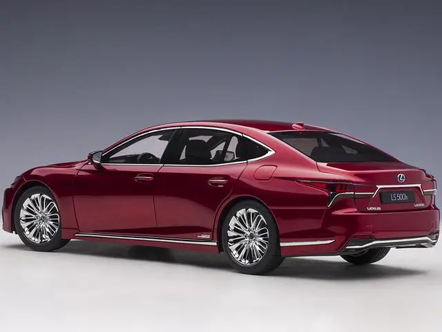 Alt view image 5 of 14 - Lexus LS500h Morello Red Metallic with Chrome Wheels 1/18 Model Car by Autoart