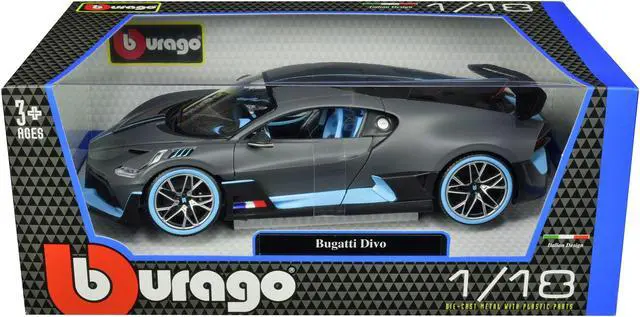 Alt view image 4 of 5 - Bugatti Divo Matt Gray with Blue Accents 1/18 Diecast Model Car by Bburago
