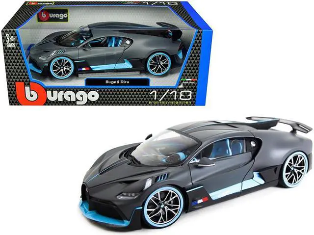 Alt view image 2 of 5 - Bugatti Divo Matt Gray with Blue Accents 1/18 Diecast Model Car by Bburago