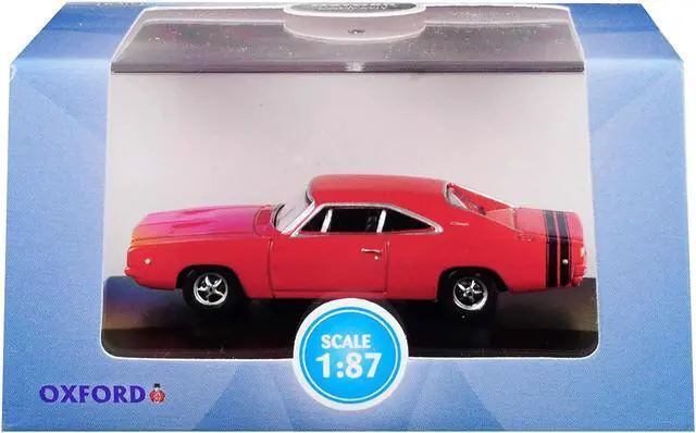Alt view image 4 of 5 - 1968 Dodge Charger Bright Red with Black Stripes 1/87 (HO) Scale Diecast Model Car by Oxford Diecast