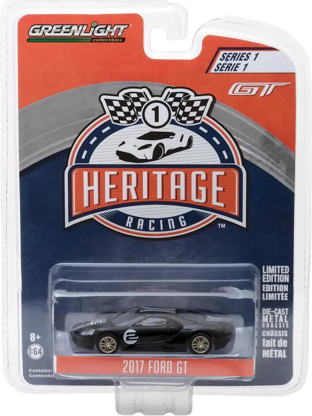 Alt view image 3 of 3 - 2017 Ford GT Black #2 - Tribute to 1966 Ford GT40 MK II #2 Racing Heritage Series 1 1/64 Diecast Model Car by Greenligh