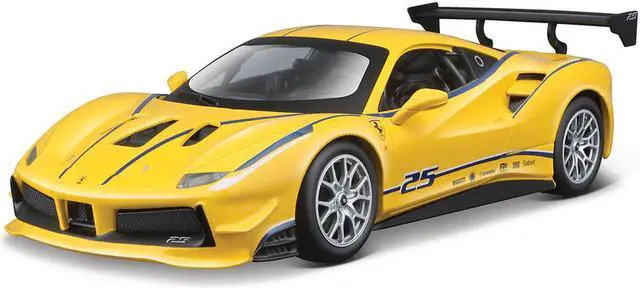 Alt view image 2 of 3 - Ferrari 488 Challenge #25 Yellow with Blue Stripes "Ferrari Racing" 1/24 Diecast Model Car by Bburago