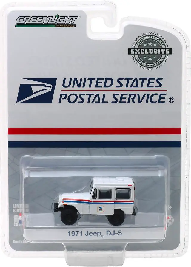 Alt view image 4 of 7 - 1971 Jeep DJ-5 White "United States Postal Service" (USPS) "Hobby Exclusive" 1/64 Diecast Model Car by Greenlight