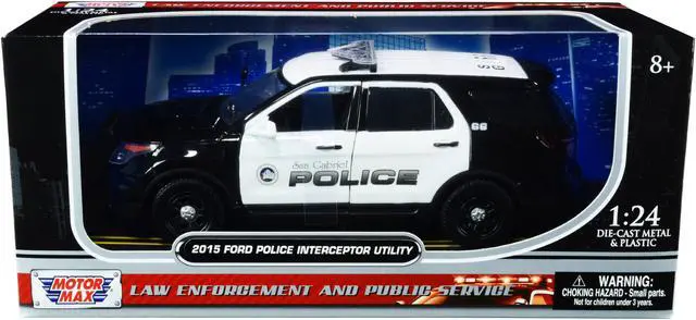 Main image of 2015 Ford Police Interceptor Utility "San Gabriel Police" (California) Black and White 1/24 Diecast Model Car by Motormax