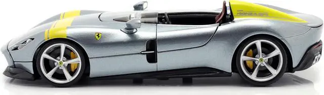 Alt view image 3 of 6 - Ferrari Monza SP1 Silver Metallic with Yellow Stripes 1/24 Diecast Model Car by Bburago