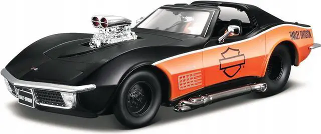Alt view image 3 of 4 - Maisto 32193 1 by 24 Scale Diecast for 1970 Chevrolet Corvette Harley Davidson Model Car, Black & Orange