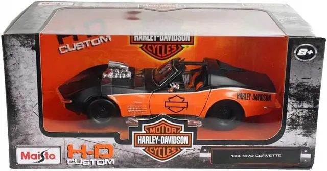 Alt view image 4 of 4 - Maisto 32193 1 by 24 Scale Diecast for 1970 Chevrolet Corvette Harley Davidson Model Car, Black & Orange