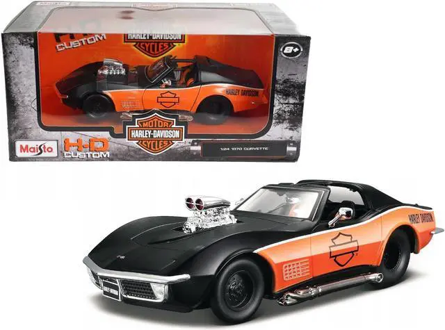 Alt view image 2 of 4 - Maisto 32193 1 by 24 Scale Diecast for 1970 Chevrolet Corvette Harley Davidson Model Car, Black & Orange