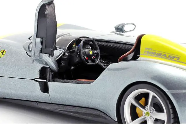 Alt view image 2 of 6 - Ferrari Monza SP1 Silver Metallic with Yellow Stripes 1/24 Diecast Model Car by Bburago