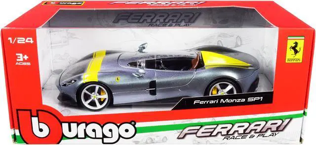 Alt view image 5 of 6 - Ferrari Monza SP1 Silver Metallic with Yellow Stripes 1/24 Diecast Model Car by Bburago