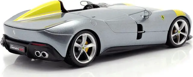 Alt view image 4 of 6 - Ferrari Monza SP1 Silver Metallic with Yellow Stripes 1/24 Diecast Model Car by Bburago