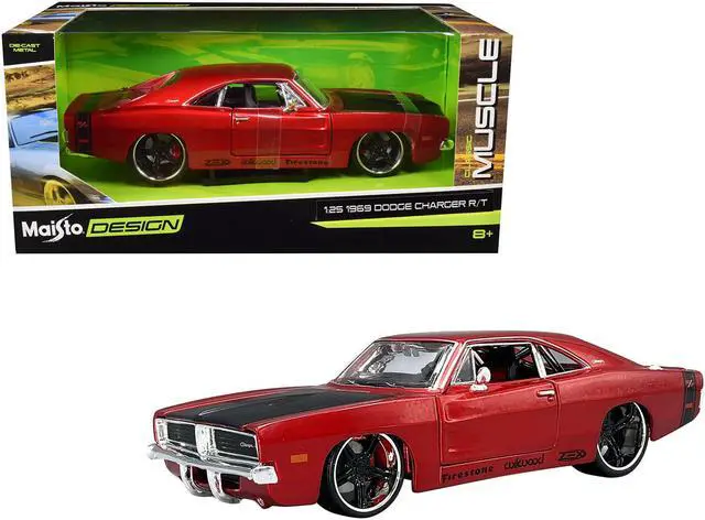 Main image of 1969 Dodge Charger R/T Red Metallic with Black Hood and Black Stripes "Classic Muscle" 1/25 Diecast Model Car by Maisto