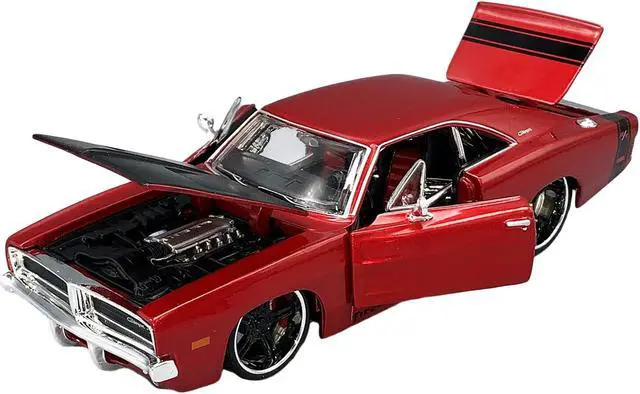 Alt view image 2 of 3 - 1969 Dodge Charger R/T Red Metallic with Black Hood and Black Stripes "Classic Muscle" 1/25 Diecast Model Car by Maisto