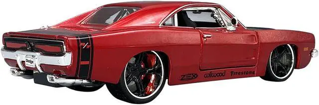 Alt view image 3 of 3 - 1969 Dodge Charger R/T Red Metallic with Black Hood and Black Stripes "Classic Muscle" 1/25 Diecast Model Car by Maisto