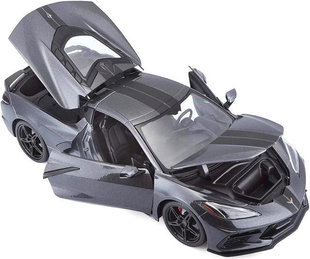 Alt view image 2 of 6 - 2020 Chevrolet Corvette Stingray C8 Dark Gray Metallic with Racing Stripes 1/18 Diecast Model Car by Maisto