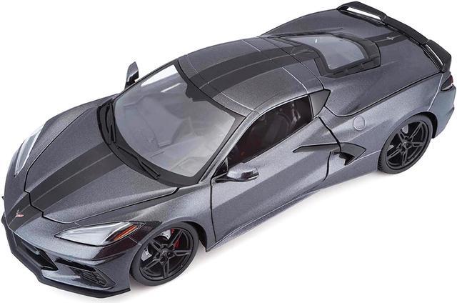 Alt view image 3 of 6 - 2020 Chevrolet Corvette Stingray C8 Dark Gray Metallic with Racing Stripes 1/18 Diecast Model Car by Maisto