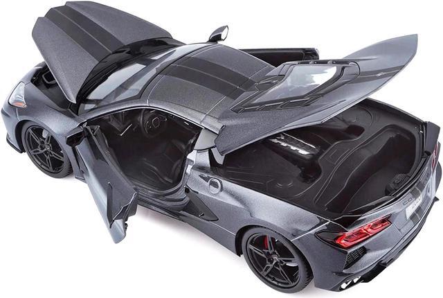 Alt view image 4 of 6 - 2020 Chevrolet Corvette Stingray C8 Dark Gray Metallic with Racing Stripes 1/18 Diecast Model Car by Maisto