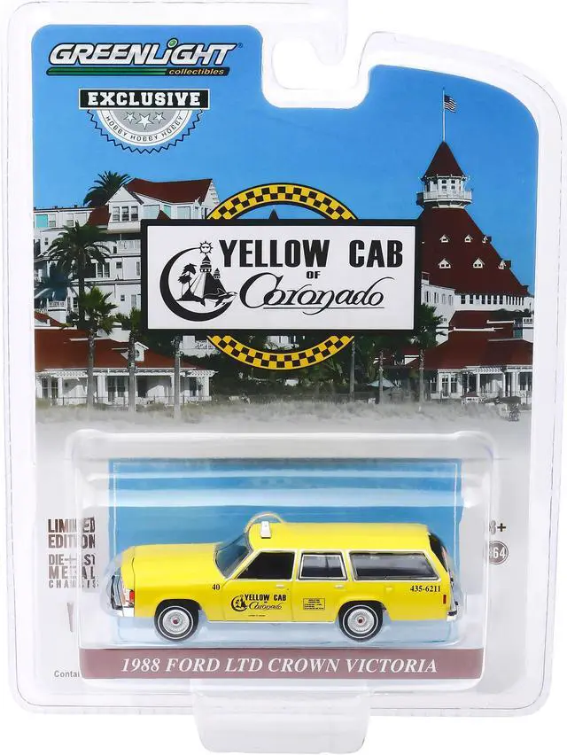 Alt view image 4 of 6 - 1988 Ford LTD Crown Victoria Wagon Taxicab "Yellow Cab of Coronado" (California) 1/64 Diecast Model Car by Greenlight