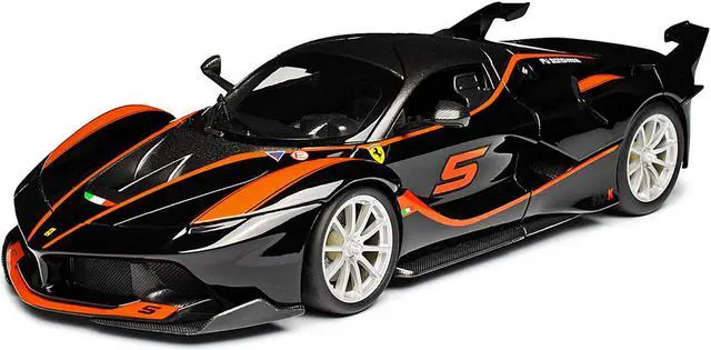 Alt view image 2 of 3 - Ferrari FXX-K #5 Fu Songyang Black with Gray Top and Orange Stripes 1/18 Diecast Model Car by Bburago