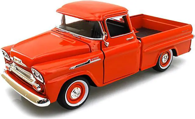 Alt view image 2 of 3 - 1958 Chevrolet Apache Fleetside Pickup Truck Orange 1/24 Diecast Model Car by Motormax