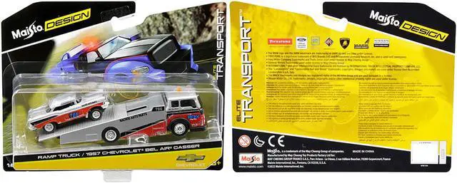 Alt view image 4 of 4 - 1957 Chevrolet Bel Air Gasser #786 Silver and Red with Ramp Tow Truck "Elite Transport" 1/64 Diecast Models by Maisto