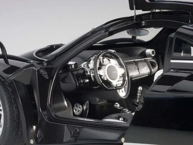 Alt view image 3 of 7 - Pagani Huayra Gloss Black with Silver Stripes and Silver Wheels 1/12 Model Car by Autoart