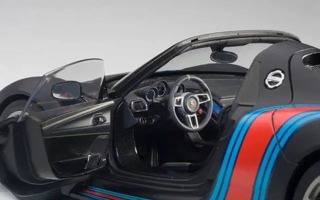 Alt view image 3 of 4 - Porsche 918 Spyder Weissach Package Black/ Martini Livery #15 1/18 Model Car by Autoart