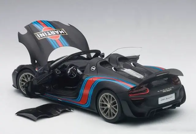 Alt view image 2 of 4 - Porsche 918 Spyder Weissach Package Black/ Martini Livery #15 1/18 Model Car by Autoart