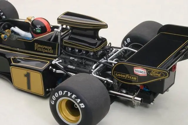 Alt view image 2 of 4 - Lotus 72E 1973 Emerson Fittipaldi #1 with Driver Figure in Cockpit 1/18 Model Car by Autoart