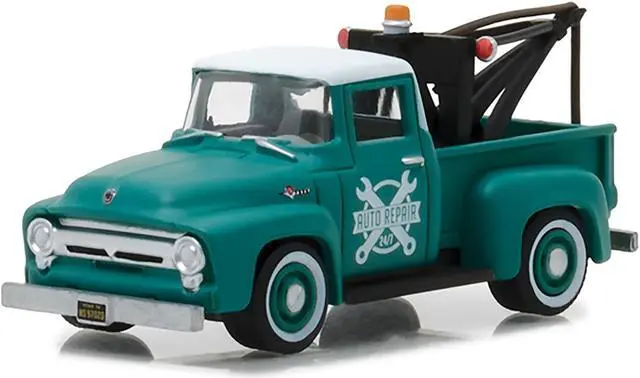 Alt view image 2 of 3 - 1956 Ford F-100 Green with Drop-in Tow Hook "The Hobby Shop" Series 2 1/64 Diecast Model Car by Greenlight