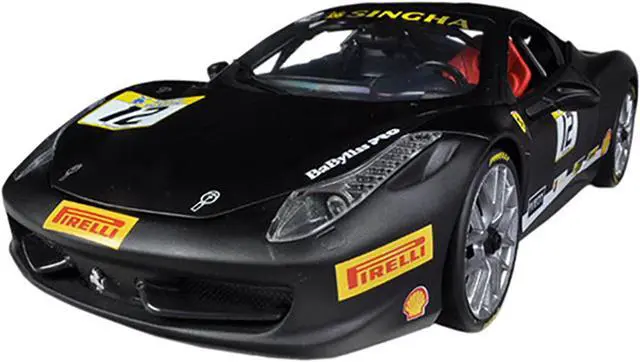 Alt view image 8 of 10 - Ferrari 458 Challenge Matt Black #12 1/18 Diecast Car Model by Hot Wheels