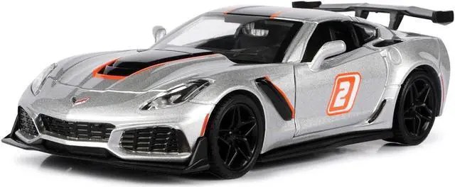 Alt view image 2 of 4 - 2019 Chevrolet Corvette ZR1 #2 Silver with Black and Orange Stripes "GT Racing" Series 1/24 Diecast Model Car by Motormax