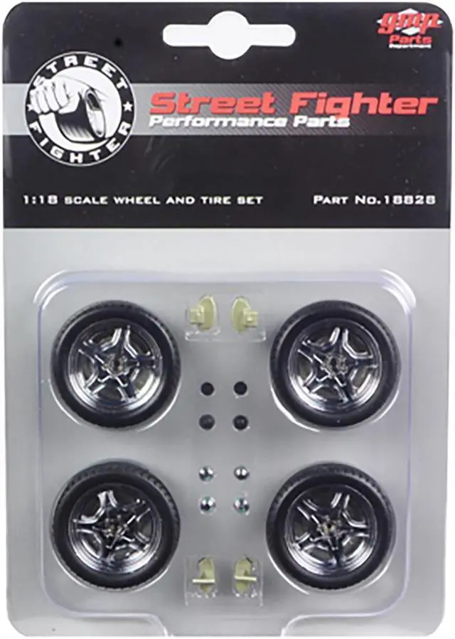 Alt view image 3 of 3 - Street Fighter Mag Wheel and Tire Set of 4 pieces from "1970 Plymouth RoadRunner "The Hammer" "Fast & Furious" Movie 1/18 by GMP