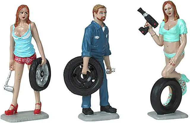 Alt view image 6 of 7 - Michelle, Meg and Gary Tire Brigade 3 piece Figurine Set 1/24 by Motorhead Miniatures