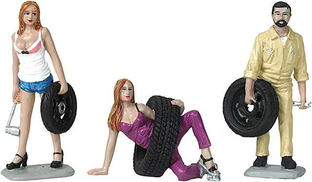Alt view image 6 of 7 - Val, Meg and Gary Tire Brigade 3 piece Figurine Set 1/24 by Motorhead Miniatures