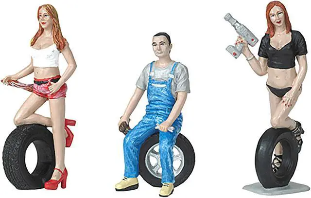 Alt view image 7 of 8 - Andie, Derek and Michele Tire Brigade 3 piece Figurine Set 1/24 by Motorhead Miniatures