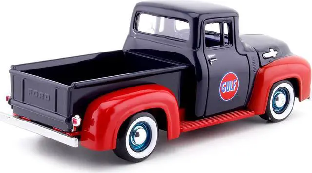 Alt view image 4 of 4 - 1956 Ford F-100 Pickup Truck "Gulf" Dark Blue and Red 1/24 Diecast Model Car by Motormax