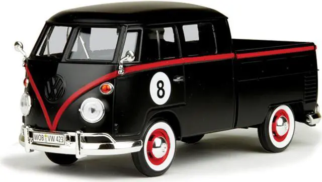Alt view image 2 of 3 - Volkswagen Type 2 (T1) Double Cab Pickup #8 Matt Black 1/24 Diecast Car Model by Motormax