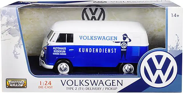 Alt view image 7 of 7 - Volkswagen Type 2 (T1) Delivery Van Autohaus Sudekum "Kundendienst" Candy Blue & White 1/24 Diecast Model by Motormax