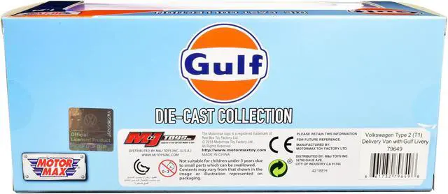 Alt view image 3 of 4 - Volkswagen Type 2 (T1) Delivery Van #5 "Gulf" Orange and Light Blue 1/24 Diecast Model Car by Motormax