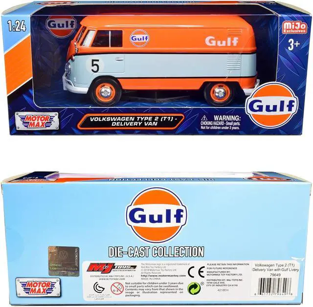 Alt view image 4 of 4 - Volkswagen Type 2 (T1) Delivery Van #5 "Gulf" Orange and Light Blue 1/24 Diecast Model Car by Motormax